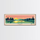 Lake Icaria Iowa Framed Canvas Print, Panoramic Wall Art, Midcentury Modern, Pop Art, Lake House Decor, Travel Poster, Bedroom Art