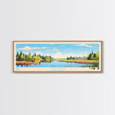 Lake Itasca Minneapolis Framed Canvas Print, Panoramic Wall Art, Midcentury Modern, Pop Art, Lake House Decor, Travel Poster, Bedroom Art