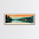 Utikuma Lake, Alberta Framed Canvas Print, Panoramic Lake House Art, Midcentury Modern Decor, Pop Art, Travel Poster, Living Room Wall Art