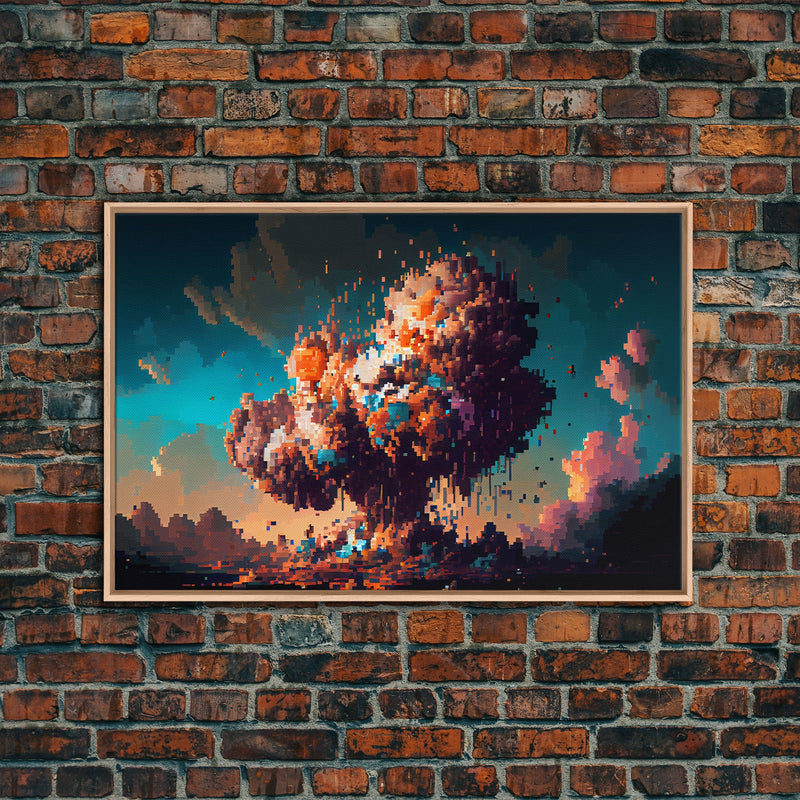 Pixel art atomic bomb, framed canvas print, pixel art explosion