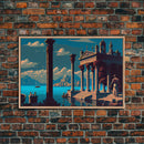 Ancient Roman Architecture, 8 bit pixel art, framed canvas print