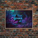 Trash panda art, Racoon in the jungle, vaporwave aesthetic animal art, framed canvas print
