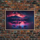 Pink Flamingos against a starry night sky, synthwave vibes, framed canvas print, framed art