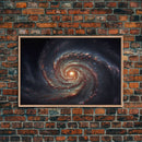 Watercolor of a distant spiral galaxy, framed canvas print, framed space art, above couch space art