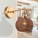 1-Light Traditional Rattan Golden Wall Sconce Light
