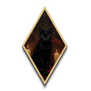 Diamond Shaped Art Black Cat with Candles Canvas Art Print, Gothic Halloween Familiar Decor, Dark Academia Victorian Witchcore Wall Art