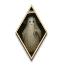 Charming Ghost with Umbrella Canvas Embossed Print for Halloween Decor, Dark Academia Style Diamond Shaped Art with Cozy Haunting