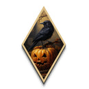 Raven Atop A Jack O Lantern, Canvas Textured Print, Halloween Decor, Raven Painting, Victorian Oil Painting Print, Macabre Horror, Witch Art