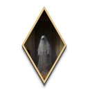 "The Hallway Pause" Diamond Shaped Art of Ghost in Doorway Canvas Art Print, Gothic Halloween Decor with Dark Academia Haunted House Vibes