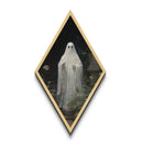 Ghost in Gothic Garden Diamond Shaped Art Canvas Embossed Print – Dark Halloween Home Decor, Victorian Haunted Aesthetic