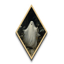 Canvas Embossed Print of a cheerful Halloween ghost among Victorian flora, a perfect gothic accent in diamond shaped art format