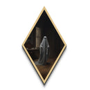Ghostly presence in tea room gothic Canvas Embossed Print, unique Halloween wall art in classic Diamond Shaped Art for eerie decor lovers