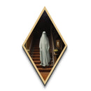 Antique staircase ghost Canvas Embossed Print with old manor vibes, eerie Halloween decor in signature Diamond Shaped Art presentation