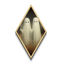 Eerie ghostly twins wandering a foggy field Canvas Embossed Print with Halloween gothic vibes in a moody Diamond Shaped Art