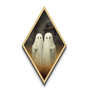 Ghostly twins by abandoned farmhouse Canvas Embossed Print with dark academia mood and eerie charm in Diamond Shaped Art format