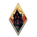 Gothic haunted house under full moon Canvas Embossed Print with Halloween bats and creepy trees in Diamond Shaped Art layout