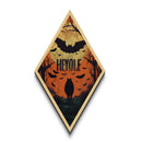 Dark silhouette wolf under glowing moon Canvas Embossed Print with Halloween bats and creepy forest in Diamond Shaped Art shape