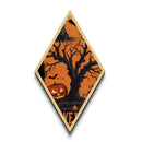 Grinning black cat in twisted tree Canvas Art Print with jack-o-lanterns and spooky vintage Diamond Shaped Art Halloween