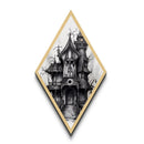 Haunted mansion with crooked tower Canvas Embossed Print in vintage horror style and chilling Diamond Shaped Art