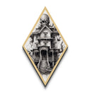 Cursed mansion with looming skull Canvas Embossed Print in macabre black ink style and Victorian gothic Diamond Shaped Art