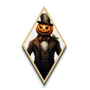 Victorian pumpkin gentleman with carved jack-o-lantern head Canvas Embossed Print styled in gothic Diamond Shaped Art