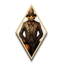 Gothic Halloween scarecrow with wicked grin Canvas Embossed Print styled in antique horror and framed in Diamond Shaped Art