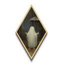 Ghost in the Rain with Umbrella Halloween Diamond Shaped Art Dark Forest Canvas Art Print Gothic Cute Spooky Home Decor