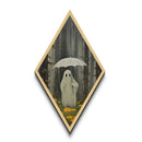 Dripping Umbrella Ghost Diamond Shaped Art in Haunted Woods Canvas Embossed Print Halloween Aesthetic Creepy Cute Wall Art