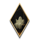 Gothic Diamond Shaped Art featuring smiling ghost on rope swing, moody Victorian Halloween Canvas Art Print in spooky forest