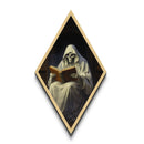 Skeleton in Robes Reading by Candlelight Diamond Shaped Art Canvas Embossed Print Dark Academia Halloween Wall Art