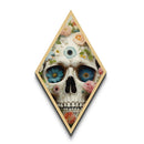 Blue Flower Eyed Skull Diamond Shaped Art, Floral Goth Canvas Embossed Print with Pastel Horror Vibes and Dark Academia Decor