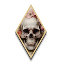 Diamond Shaped Art Featuring Cracked Skull Surrounded by Flowers, Creepy Romantic Canvas Embossed Print with Gothic Flair