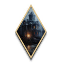 Spooky Haunted House Wall Art, Halloween Home Decor, Haunted House Painting, Diamod Shaped Wall Art