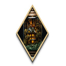 Glowing Haunted Estate in Forest Diamond Shaped Art Canvas Embossed Print with gothic turrets dark academia Halloween wall piece