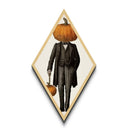 Dapper Pumpkin Gentleman in Suit Diamond Shaped Art Canvas Embossed Print halloween gothic style vintage victorian haunted theme