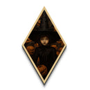 Spooky Girl in Pumpkins Diamond Shaped Art Canvas Art Print Halloween Witchcore Decor Gothic Dark Academia Autumn Wall Art