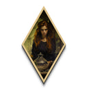 Apothecary Sorceress with Potions Diamond Shaped Art Halloween Gothic Aesthetic Canvas Embossed Print in Moody Lighting