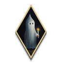 Cute Lil Ghost Holding A Candle, Canvas Textured Print, Diamond Shaped Art, Halloween Decoration, Victorian Ghost Painting Print
