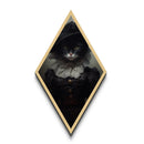Dark Academia Cat Portrait Diamond Shaped Canvas Embossed Art Print, Spooky Hallowen Painting, Halloween Wall Art