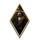 Gentleman raccoon in antique attire holding rose bouquet, gothic romance Diamond Shaped Art, Canvas Embossed Print Halloween display