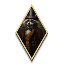 Royal raccoon with golden crown and red coat, whimsical Diamond Shaped Art in vintage fashion, Canvas Embossed Print gothic Halloween