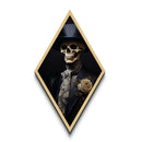 Victorian Skeleton in Black Rose Lapel Diamond Shaped Art Canvas Embossed Print Gothic Halloween Macabre Aristocrat Decor