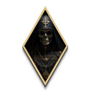 Hooded Skeleton Monk with Relics Diamond Shaped Art Canvas Embossed Print Dark Religious Gothic Halloween Wall Display