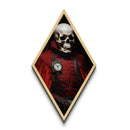 Skeleton Timekeeper in Red Uniform Diamond Shaped Art Canvas Art Print Steampunk Gothic Halloween Decor with Antique Flair