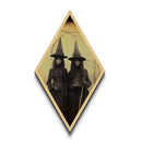 Haunted Witch Sisters in Forest Diamond Shaped Art Canvas Embossed Print Dark Academia Gothic Halloween Occult Portrait Décor