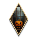The Jack O Lantern In The Window, Diamond Shaped Canvas Embossed Art Print, Funky Dark Academia Wall Art