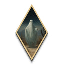 Desert Ghost Holding Robes Diamond Shaped Art Canvas Embossed Print Spooky Western Halloween Surreal Landscape Wall Art