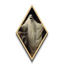 Grinning Ghost in Laundry Room Diamond Shaped Art Canvas Embossed Print Gothic Halloween Surreal Home Humor Spooky Wall Decor