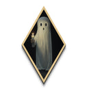 The Ghost With The Candle, Cute Victorian Dark Academia Oil Painting Print, Diamond Shaped Halloween Wall Art, Midcentury Halloween