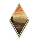 Spooky Lodge Among Pines at Dusk Diamond Shaped Art Canvas Embossed Print Halloween Mountain Gothic Forest Aesthetic Decor
